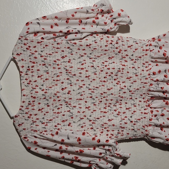 Melloday White Red Floral Peplum Blouse Short Top sz M GUC - Picture 7 of 8